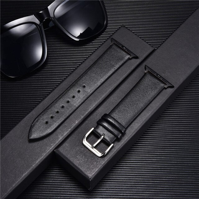 Genuine Leather Band Watch Bracelet Black-Black