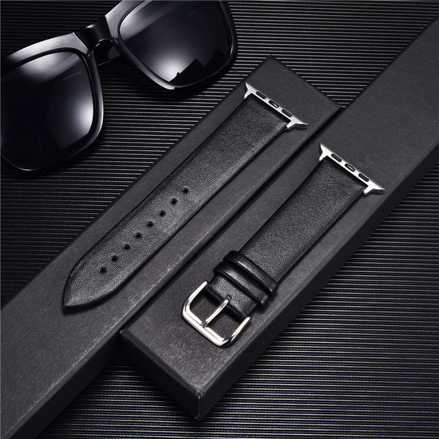 Genuine Leather Band Watch Bracelet Black-Silver