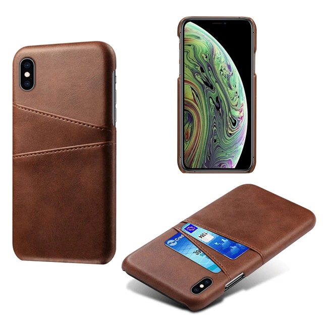 Leather Card Holder Phone Case Brown