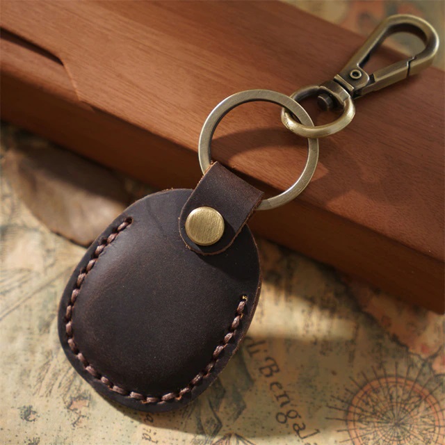 Protective Airtags Leather Keychain Case Brown