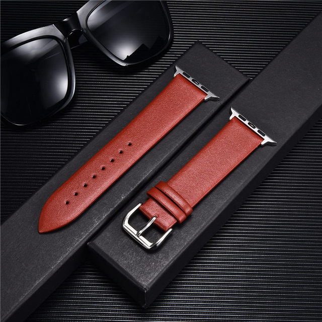 Genuine Leather Band Watch Bracelet Red-Silver